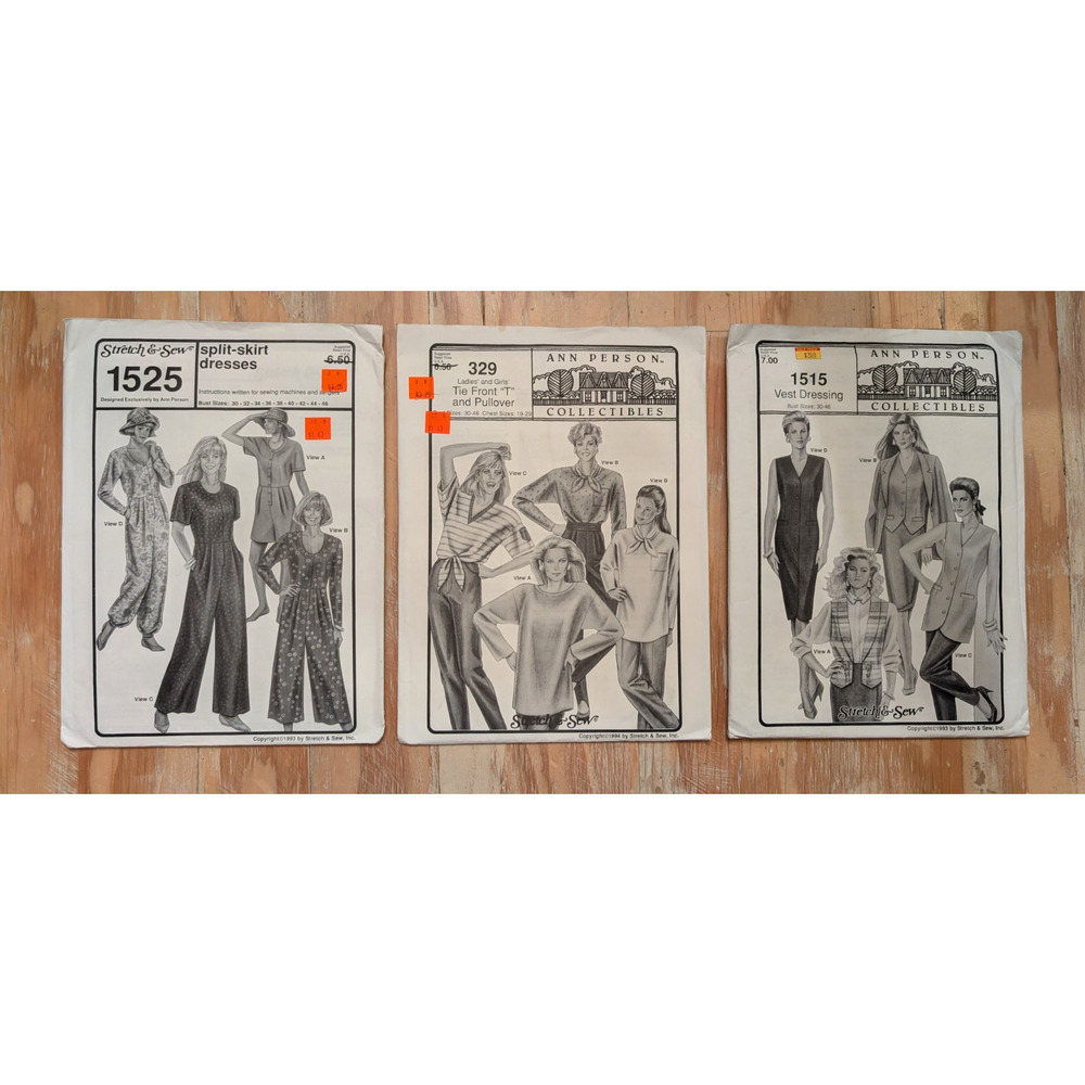 Ann Person Collectibles Lot of 3 Sewing Patterns/VTG Sweater, Vest, Split Skirt